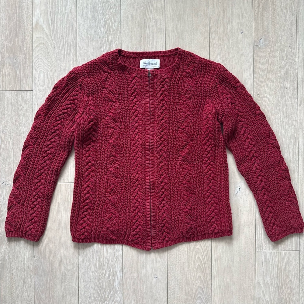 Vintage Westbound Cable Knit Zip-Front Sweater Jacket in Red Women’s Size Small